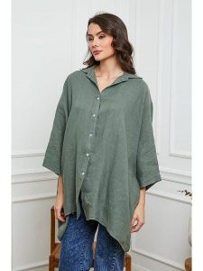 Joséfine Lniana koszula w kolorze khaki rozmiar: L. Brązowe koszule Joséfine, l, bez wzorów, ze lnu, z asymetrycznym kołnierzem, bez ramiączek. Za 187,99 zł.