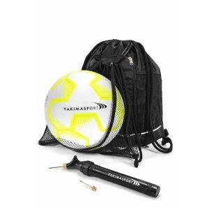 Zestaw piłkarski Yakimasport plecak z siatką + piłka nożna r.4 + pompka. Żółte plecaki YAKIMASPORT. Za 99,99 zł.