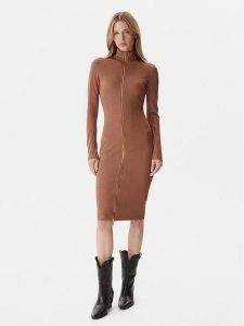 Just Cavalli Sukienka codzienna 79PAO905 J0251 Brązowy Slim Fit. Brązowe sukienki Just Cavalli, na co dzień, l, bez wzorów, z syntetyku, bez kołnierzyka, bez ramiączek, proste. Za 669,99 zł.