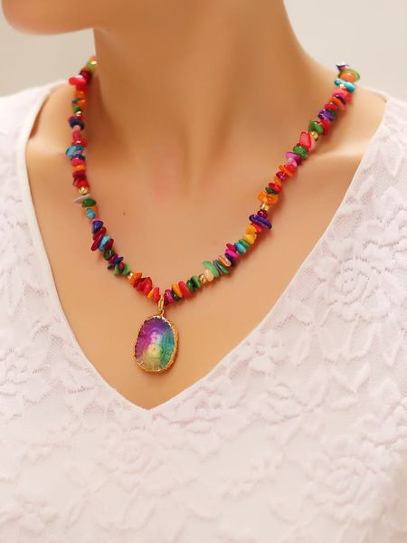 L'Atelier de Gaia Pozłacany naszyjnik z elementami ozdobnymi - dł. 50 cm rozmiar: onesize. Żółte naszyjniki L'Atelier de Gaia, z kwarcem, pozłacane. Za 74,11 zł.