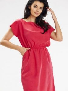 Sukienka Model A646 Fuksja - awama. Czerwone sukienki Awama, na co dzień, na lato, l, bez wzorów, ze lnu, bez kołnierzyka, plus size, bez ramiączek, mini. Za 247,31 zł.