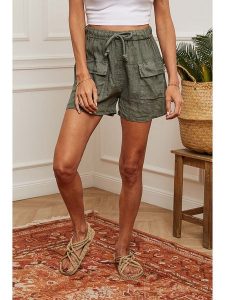 Fleur de Lin Lniane szorty "Boristo" w kolorze khaki rozmiar: XXL. Brązowe szorty Fleur de Lin, bez wzorów, ze lnu, z podwyższonym stanem. Za 127,35 zł.