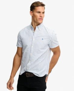 Superdry Preppy Oxford koszula krótki rękaw z organicznej bawełny – Blue Beach. Niebieskie koszule Superdry, l, bez wzorów, z bawełny, bez kołnierzyka, bez ramiączek. Za 282,85 zł.
