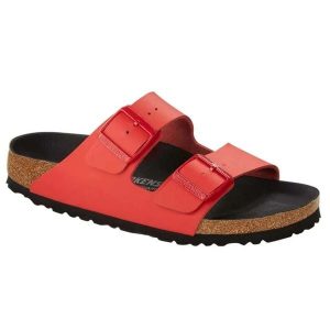 Klapki damskie Birkenstock Arizona BS Birko-flor. Czerwone klapki Birkenstock, bez wzorów, z materiału, bez obcasa. Za 287,00 zł.