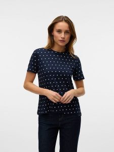 Vero Moda Koszulka w kolorze granatowo-białym rozmiar: XS. Białe bluzki Vero Moda, xs, bez wzorów, z bawełny, bez kołnierzyka, bez ramiączek. Za 37,30 zł.