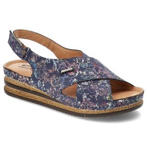 Granatowe Sandały Pollonus Skórzane Buty. Niebieskie sandały Pollonus, z aplikacjami, ze skóry, bez obcasa, na koturnie, bez zapięcia. Za 249,00 zł.