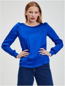 Orsay Bluzka w kolorze niebieskim rozmiar: S. Niebieskie bluzki Orsay, s, bez wzorów, bez kołnierzyka, bez ramiączek. Za 39,49 zł.