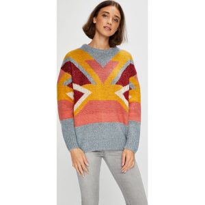 Pepe Jeans - Sweter Sabela. Szare swetry klasyczne marki Pepe Jeans, z dzianiny, z okrągłym kołnierzem. W wyprzedaży za 299,90 zł.