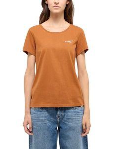 Damski T-Shirt Mustang Style Alma Caramel Café 1015928 7169. Brązowe t-shirty Mustang, l, bez wzorów, bez kołnierzyka, bez ramiączek. Za 69,99 zł.