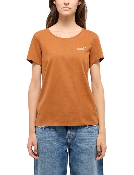 Damski T-Shirt Mustang Style Alma Caramel Café 1015928 7169. Brązowe t-shirty Mustang, l, bez wzorów, bez kołnierzyka, bez ramiączek. Za 69,99 zł.