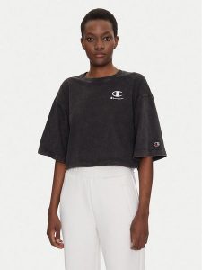 Champion T-Shirt 118023 Czarny Relaxed Fit. Czarne t-shirty Champion, s, bez wzorów, z bawełny, bez kołnierzyka, bez ramiączek. Za 69,99 zł.