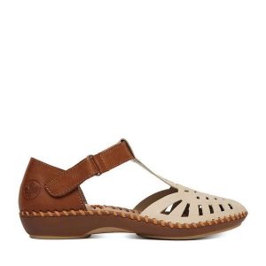 Sandały Rieker. Brązowe sandały Rieker, bez wzorów, bez obcasa, na płaskiej podeszwie, bez zapięcia. Za 319,99 zł.