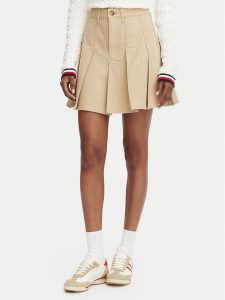 Tommy Jeans Spódnica plisowana DW0DW23149 Beżowy Regular Fit. Brązowe spódnice Tommy Jeans, xxs, bez wzorów, z bawełny. Za 369,99 zł.
