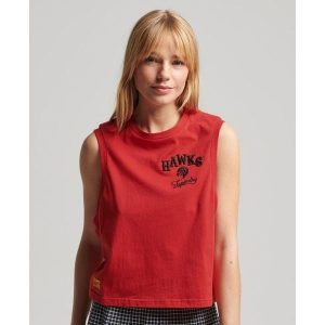 Koszulka bez rękawów Vintage Collegiate. Czerwone koszule nocne Superdry, bez wzorów, bez ramiączek. W wyprzedaży za 133,10 zł.