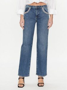 Guess Jeansy W5RA1N D5ACC Niebieski Skinny Fit. Niebieskie jeansy Guess, z aplikacjami, z bawełny. Za 429,99 zł.
