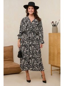 Curvy Lady Sukienka w kolorze czarno-kremowym rozmiar: 40/42. Brązowe sukienki Curvy Lady, bez wzorów, z wiskozy, klasyczne, bez kołnierzyka, bez ramiączek, maxi, rozkloszowane. Za 166,88 zł.