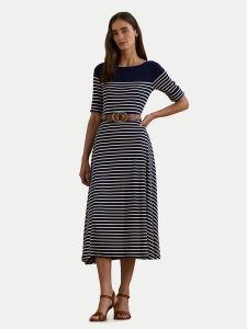 LAUREN RALPH LAUREN Sukienka codzienna 250957728002 Granatowy Regular Fit. Niebieskie kombinezony Lauren Ralph Lauren, xs, bez wzorów, z bawełny, bez kołnierzyka, bez ramiączek. Za 449,99 zł.