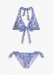 Bikini z ramiączkami łączonymi na szyi (komp. 2-cz.). Białe bikini bonprix, bez wzorów. Za 79,99 zł.