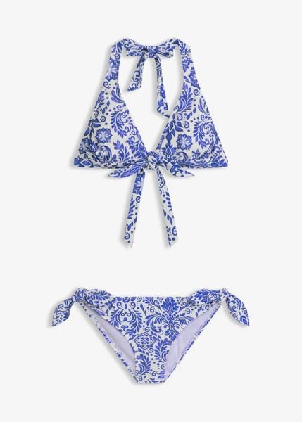 Bikini z ramiączkami łączonymi na szyi (komp. 2-cz.). Białe bikini bonprix, bez wzorów. Za 79,99 zł.