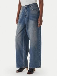 Eleh Jeansy EL098 Niebieski Wide Leg. Niebieskie jeansy Eleh, bez wzorów, z bawełny. Za 499,99 zł.