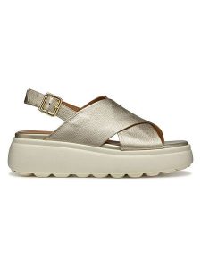 Geox Skórzane sandały "Spherica EC4" w kolorze złotym na koturnie rozmiar: 36. Żółte sandały Geox, bez wzorów, z otwartym noskiem, bez obcasa, na koturnie, bez zapięcia. Za 260,99 zł.