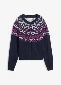 Kardigan oversize z norweskim wzorem. Białe kardigany bonprix, bez wzorów, bez ramiączek. Za 99,99 zł.