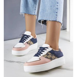 Różowo-granatowe sneakersy damskie Luzia różowe. Czerwone trampki bez wzorów, ze skóry, bez zapięcia. Za 89,18 zł.