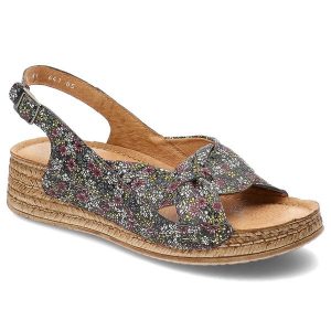 Kolorowe Sandały Pollonus Eleganckie Obuwie Damskie W Kwiaty. Sandały Pollonus, bez wzorów, ze skóry, bez obcasa, na koturnie, bez zapięcia. Za 259,00 zł.