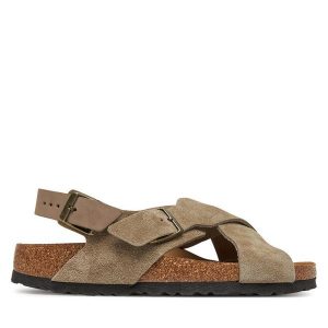 Sandały Birkenstock. Brązowe sandały Birkenstock, bez wzorów, bez obcasa, na płaskiej podeszwie, bez zapięcia. Za 469,99 zł.
