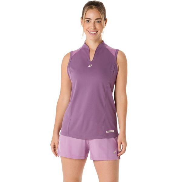 Damski tank top Asics. Fioletowe topy ASICS, bez wzorów, sportowe, bez kołnierzyka, bez ramiączek. Za 189,50 zł.