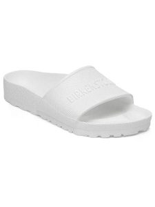 Birkenstock Klapki "Barbados" w kolorze białym rozmiar: 36. Białe klapki Birkenstock, bez wzorów, z otwartym noskiem, bez obcasa. Za 113,99 zł.