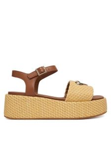 LOVE MOSCHINO Sandały JA16127I0OJR610B Beżowy. Brązowe sandały LOVE MOSCHINO, bez wzorów, z materiału, bez obcasa, na koturnie, bez zapięcia. Za 588,99 zł.