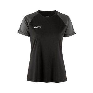 Koszulka treningowa damska Craft 2.0 Contrast Jersey. Czarne bluzki Craft, bez wzorów, z jersey, sportowe, bez kołnierzyka, bez ramiączek. Za 146,00 zł.