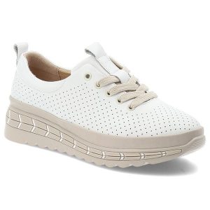 Półbuty damskie Filippo, ze skóry naturalnej perforowana cholewka sznurowane gruba podeszwa casual komfortowe, białe, DP7803/26. Białe półbuty Filippo, bez wzorów, ze skóry, bez obcasa, na płaskiej podeszwie, bez zapięcia. Za 199,00 zł.
