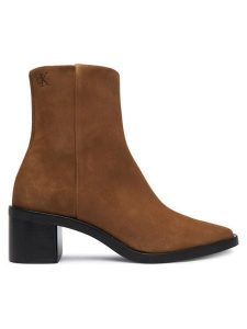 Calvin Klein Botki HW0HW02592 Brązowy. Brązowe botki Calvin Klein, bez wzorów, ze skóry, bez obcasa, na słupku, bez zapięcia. Za 539,99 zł.