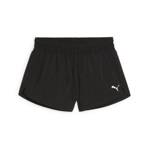 Damskie tkane szorty TAD ESSENTIALS 3" PUMA Black. Czarne szorty Puma, bez wzorów, sportowe. Za 190,00 zł.