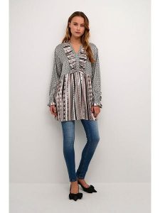 CULTURE Tunika w kolorze jasnoróżowo-czarno-białym rozmiar: L/XL. Czarne tuniki Culture, l, bez wzorów, bez kołnierzyka, bez ramiączek. Za 131,74 zł.