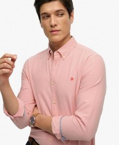 Superdry Koszula Preppy Oxford z długim rękawem – 100% bawełna organiczna. Czerwone koszule Superdry, m, bez wzorów, z bawełny, bez kołnierzyka, bez ramiączek. Za 279,65 zł.