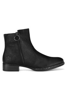 Rieker Botki 73450-00 Czarny. Czarne botki Rieker, bez wzorów, z materiału, bez obcasa, na płaskiej podeszwie, bez zapięcia. Za 339,99 zł.