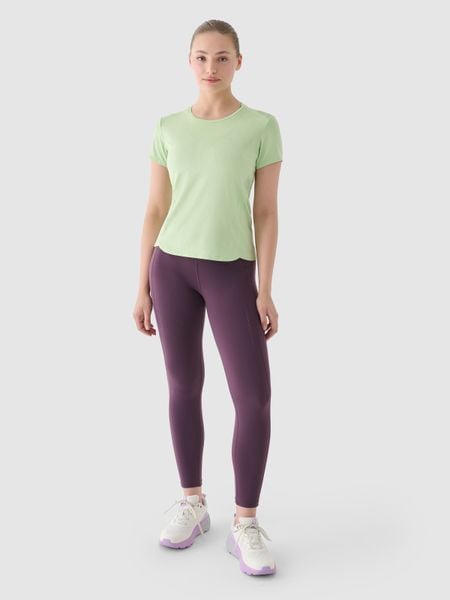 4F Legginsy do biegania z wysokim stanem damskie - fioletowe S. Fioletowe legginsy 4f, bez wzorów, z dzianiny, z podwyższonym stanem, krótkie. W wyprzedaży za 99,99 zł.