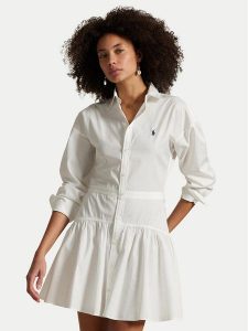 Polo Ralph Lauren Sukienka koszulowa 211965856001 Biały Regular Fit. Białe kombinezony Polo Ralph Lauren, bez wzorów, z bawełny, bez kołnierzyka, bez ramiączek, koszulowe. Za 489,99 zł.