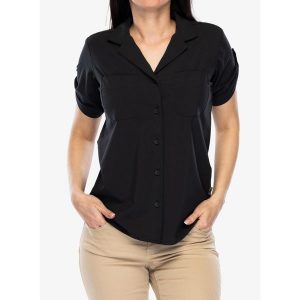 Koszula turystyczna damska Royal Robbins Spotless Evolution Meadow SS. Czarne koszule ROYAL ROBBINS, bez wzorów, bez kołnierzyka, bez ramiączek. Za 298,99 zł.