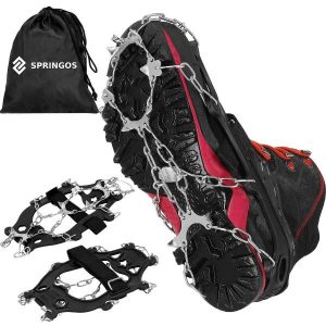 Raczki na buty turystyczne stalowe antypoślizgowe nakładki rozmiar 36-40. Szare buty trekkingowe SPRINGOS, bez zapięcia. Za 21,99 zł.