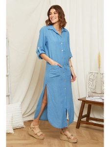 Rodier Lin Lniana sukienka w kolorze błękitnym rozmiar: XL/XXL. Niebieskie sukienki Rodier Lin, na co dzień, xl, bez wzorów, ze lnu, bez kołnierzyka, bez ramiączek, maxi, proste. Za 175,67 zł.