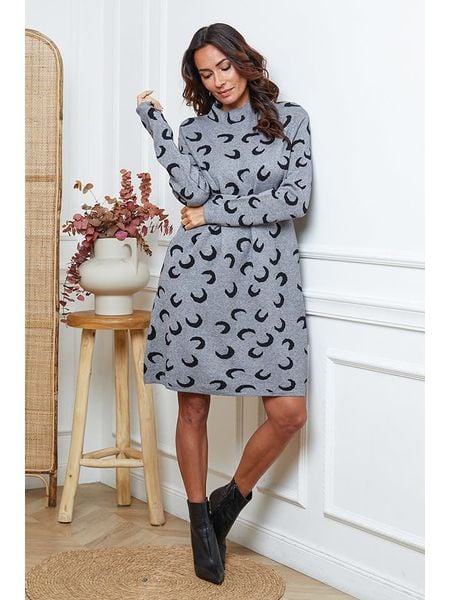 So Cachemire Sukienka dzianinowa "Muggio" w kolorze czarno-szarym rozmiar: M. Szare sukienki So Cachemire, m, bez wzorów, z dzianiny, bez kołnierzyka, bez ramiączek, midi. Za 191,88 zł.