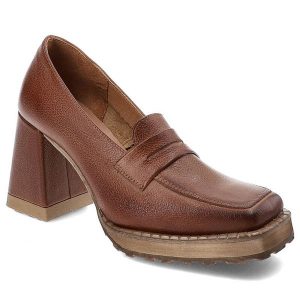 Brązowe Stylowe Półbuty Damskie Exquisite. Brązowe czółenka Exquisite, bez wzorów, ze skóry, bez obcasa, na obcasie, bez zapięcia. Za 349,00 zł.