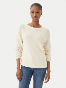 Tommy Hilfiger Sweter WW0WW44975 Écru Regular Fit. Białe swetry klasyczne TOMMY HILFIGER, s, z bawełny, bez kołnierzyka. Za 409,99 zł.
