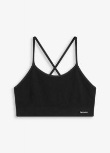 Bezszwowy biustonosz bustier z tyłem typu bokserka z kolekcji Feel Comfort. Czarne biustonosze bonprix, bez wzorów. Za 67,99 zł.