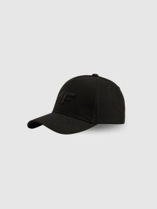 4F Czapka z daszkiem strapback damska - czarna S/M (58cm). Czarne czapki 4f, bez wzorów, z bawełny, sportowe. W wyprzedaży za 49,99 zł.