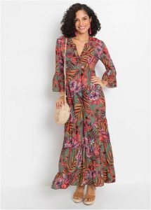 Długa sukienka z lejącej wiskozy. Zielone sukienki bonprix, na lato, bez wzorów, z wiskozy, bez kołnierzyka, bez ramiączek, maxi. Za 169,99 zł.